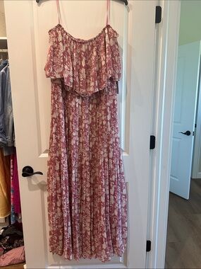 Women's Dusty Rose Floral Maxi Dress with Ruffle Bodice